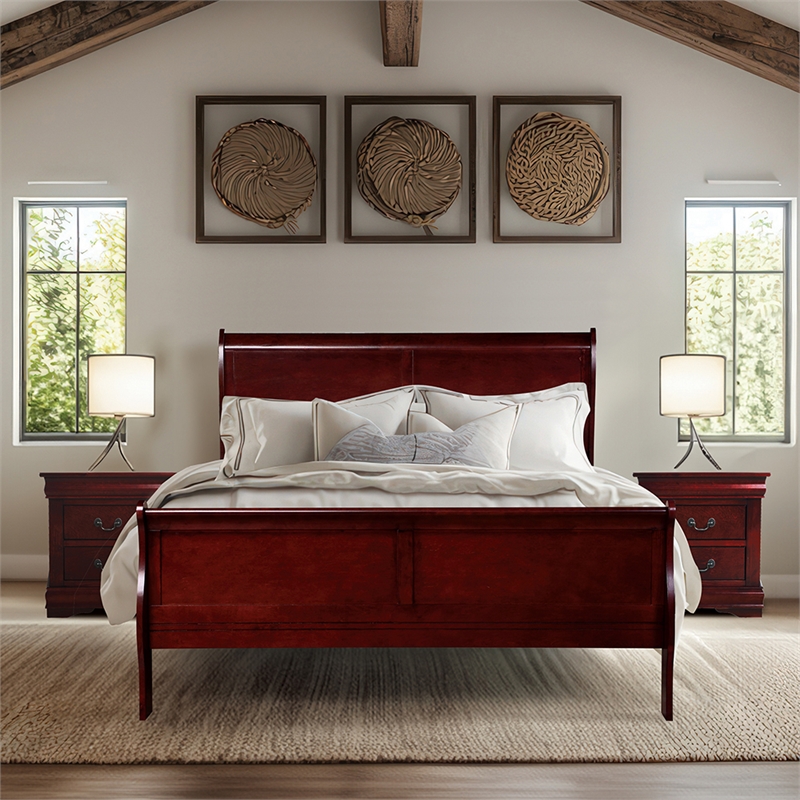 Bowery Hill Twin Sleigh Bed with Antique Brass Hardware in Cherry