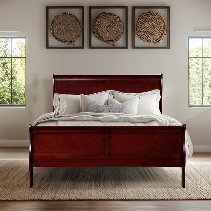 Bowery Hill Twin Sleigh Bed with Antique Brass Hardware in Cherry