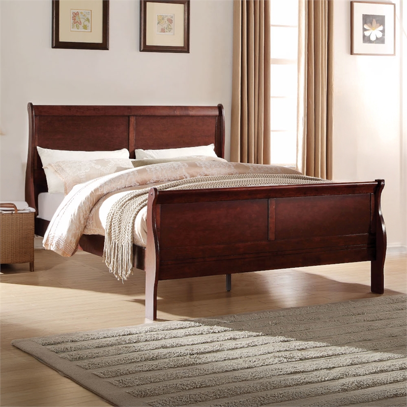 Bowery Hill Twin Sleigh Bed with Antique Brass Hardware in Cherry
