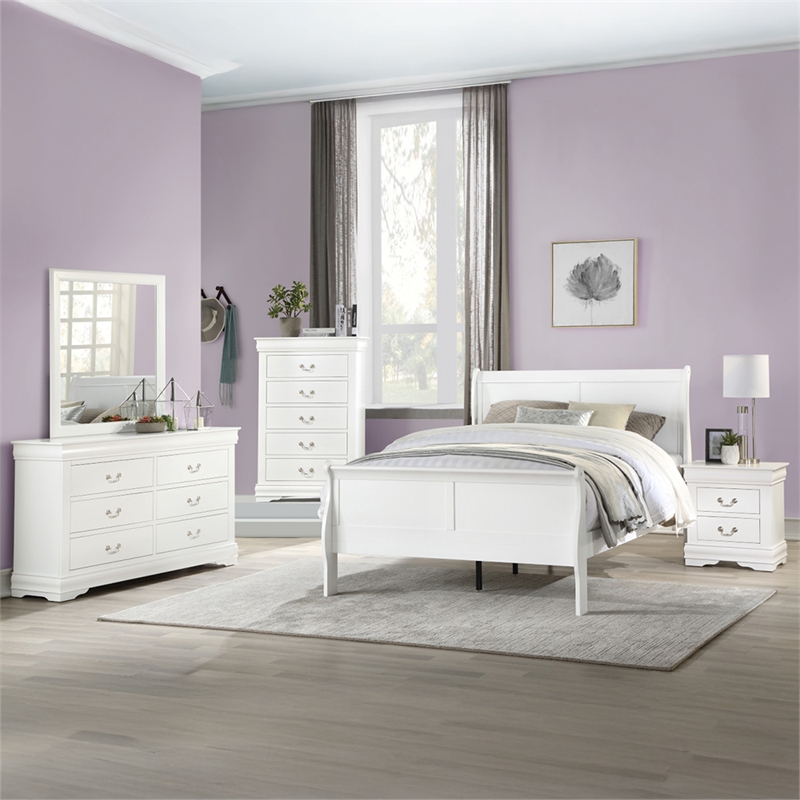 Bowery Hill Twin Sleigh Bed with Antique Brass Hardware in White