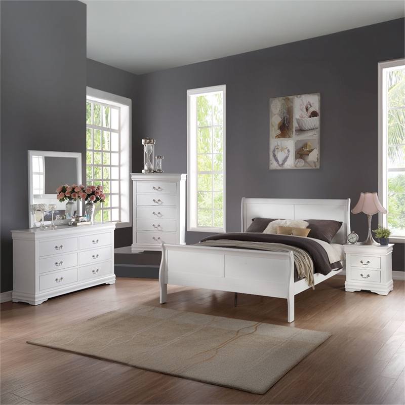 Bowery Hill Eastern King Sleigh Bed with Antique Brass Hardware in White