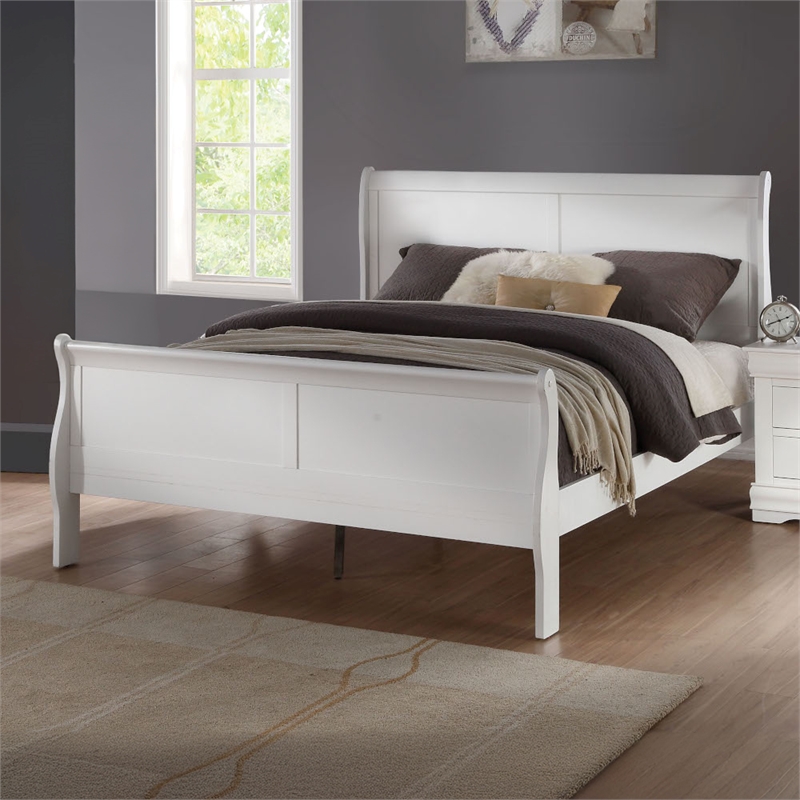 Bowery Hill Eastern King Sleigh Bed with Antique Brass Hardware in White