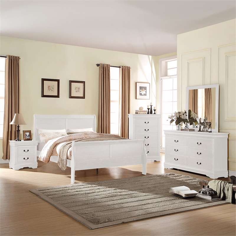 Bowery Hill Queen Sleigh Bed with Antique Brass Hardware in White