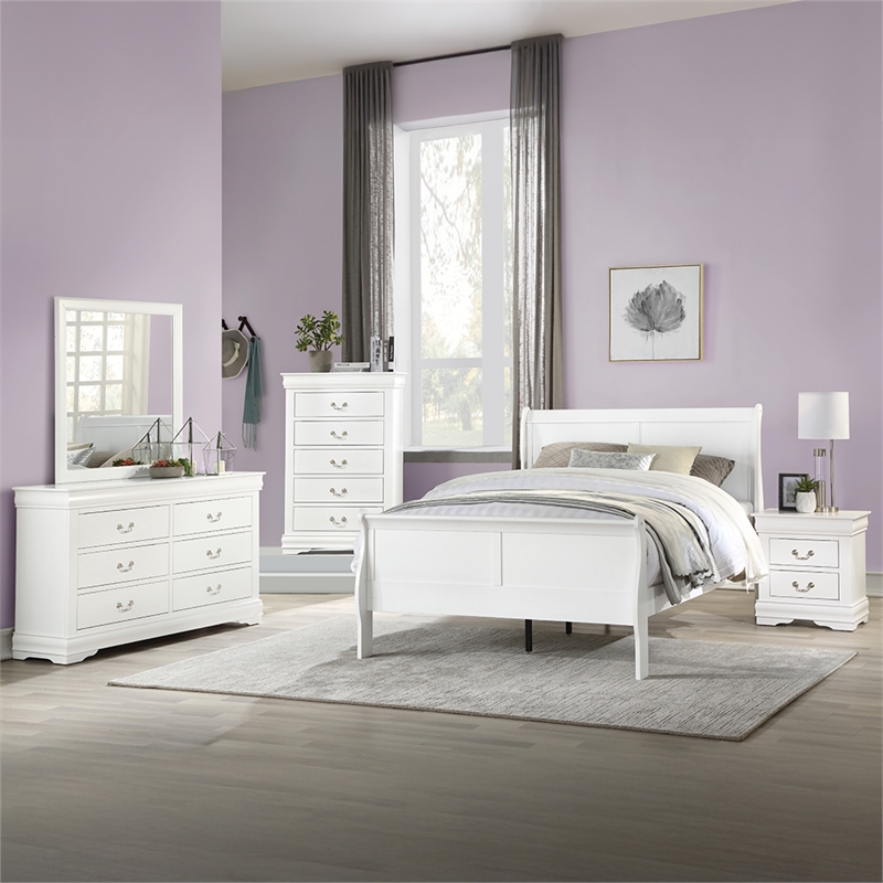 Bowery Hill Queen Sleigh Bed with Antique Brass Hardware in White