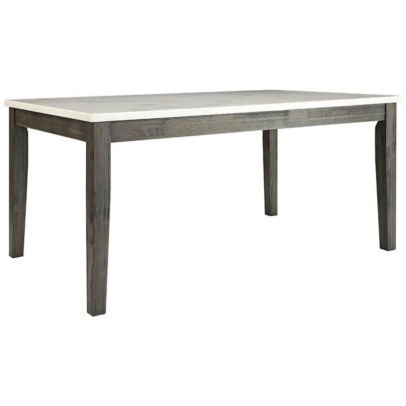 Bowery Hill Rectangular Marble Top Dining Table in White and Gray Oak