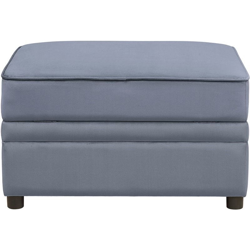Bowery Hill Velvet Storage Ottoman with Lift-Lid and Round Legs in Gray