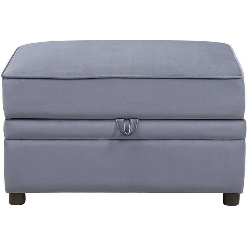 Bowery Hill Velvet Storage Ottoman with Lift-Lid and Round Legs in Gray