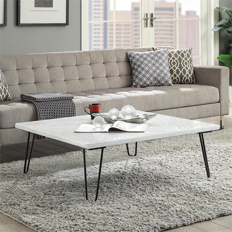 Bowery Hill 40-Inch Square Marble Top Coffee Table in White and Black