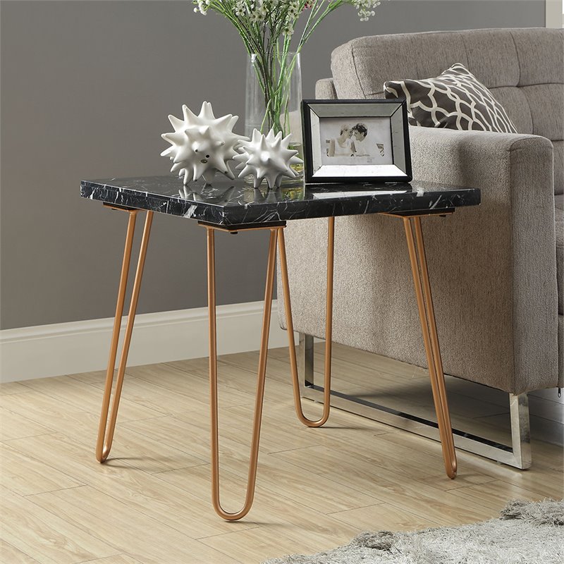 Bowery Hill 22-Inch Square Marble Top End Table in Black and Gold