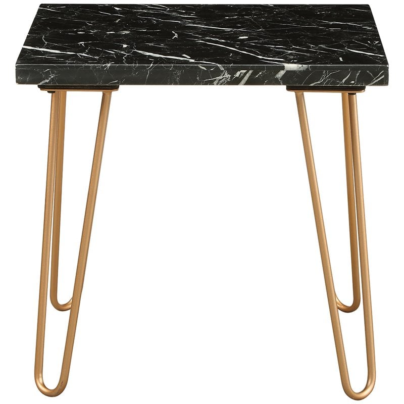 Bowery Hill 22-Inch Square Marble Top End Table in Black and Gold