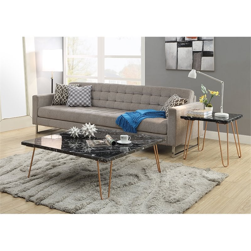 Bowery Hill 22-Inch Square Marble Top End Table in Black and Gold