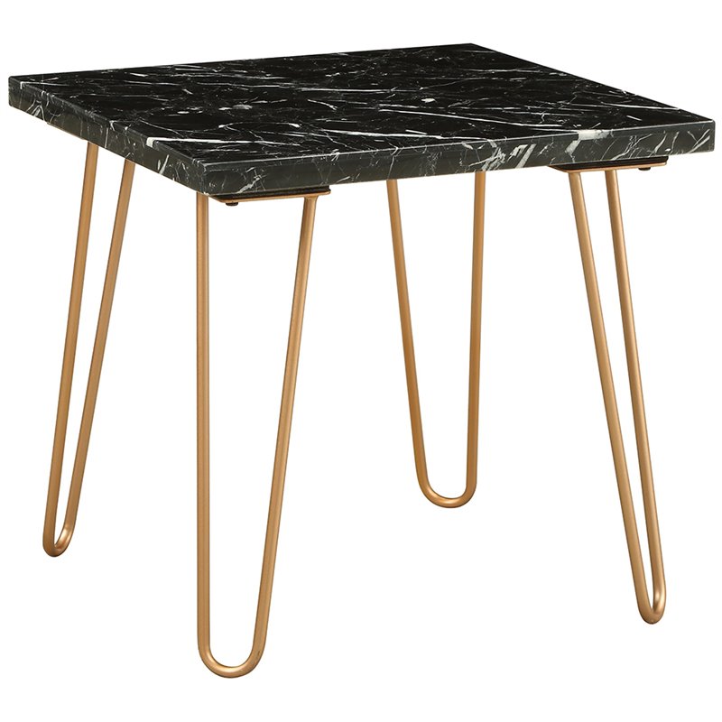 Bowery Hill 22-Inch Square Marble Top End Table in Black and Gold