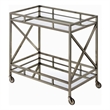 Bowery Hill Rectangular Metal Mirror Top Serving Cart in Antique Brass