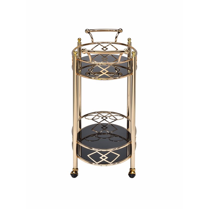 Bowery Hill Oval Glass Top Serving Cart with 2 Shelves in Gold