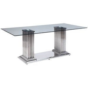Bowery Hill Rectangular Dining Table in Stainless Steel and Clear Glass