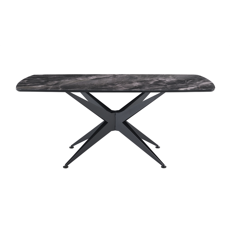 Bowery Hill Rectangular Dining Table with Tempered Glass Top in Black