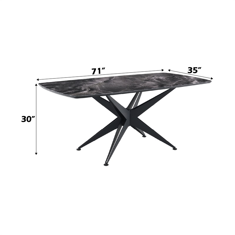 Bowery Hill Rectangular Dining Table with Tempered Glass Top in Black