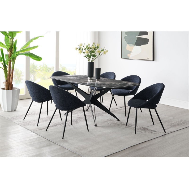 Bowery Hill Rectangular Dining Table with Tempered Glass Top in Black