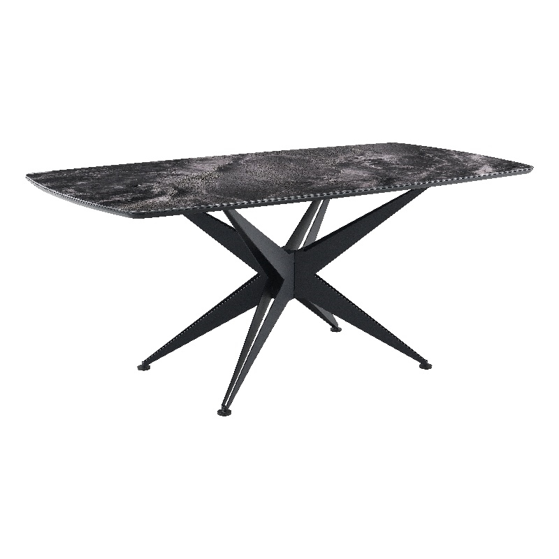 Bowery Hill Rectangular Dining Table with Tempered Glass Top in Black