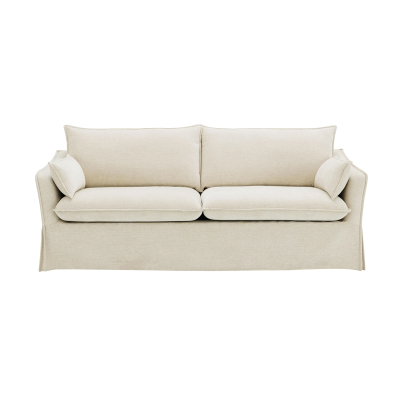 Bowery Hill Upholstered Sofa with 2 Pillows in Beige Linen Fabric