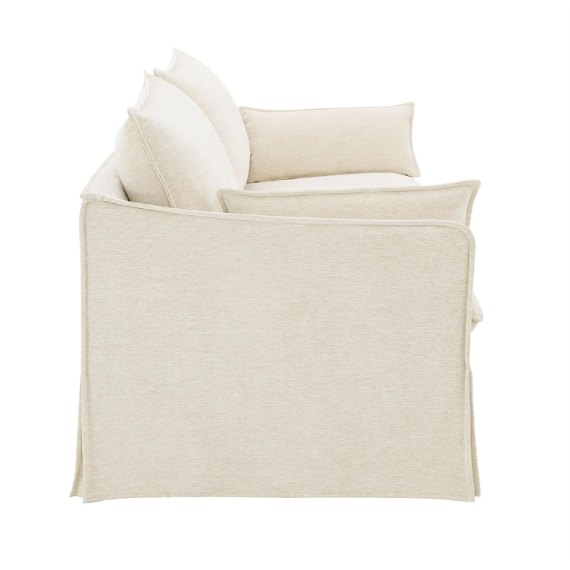 Bowery Hill Upholstered Sofa with 2 Pillows in Beige Linen Fabric