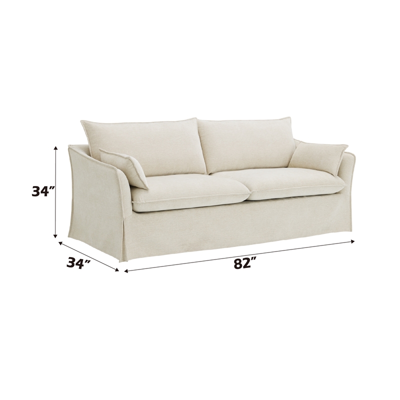 Bowery Hill Upholstered Sofa with 2 Pillows in Beige Linen Fabric