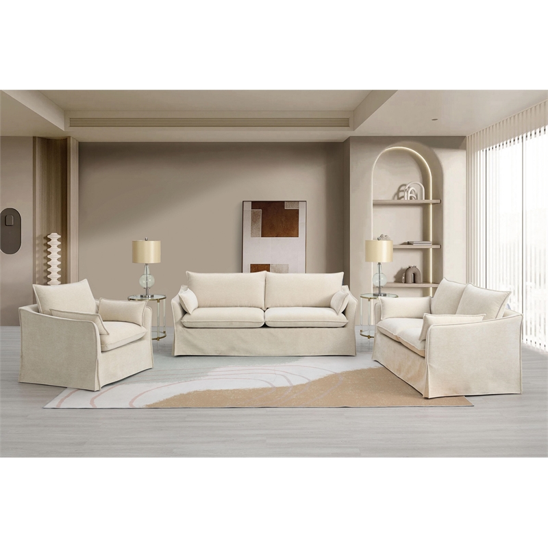 Bowery Hill Upholstered Sofa with 2 Pillows in Beige Linen Fabric