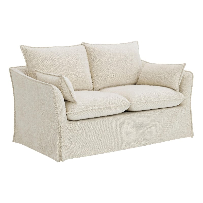 Bowery Hill Upholstered Loveseat with 2 Pillows in Beige Linen Fabric