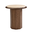 Bowery Hill Round End Table with Genuine Travertine Top in Walnut