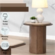 Bowery Hill Round End Table with Genuine Travertine Top in Walnut