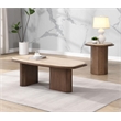 Bowery Hill Round End Table with Genuine Travertine Top in Walnut