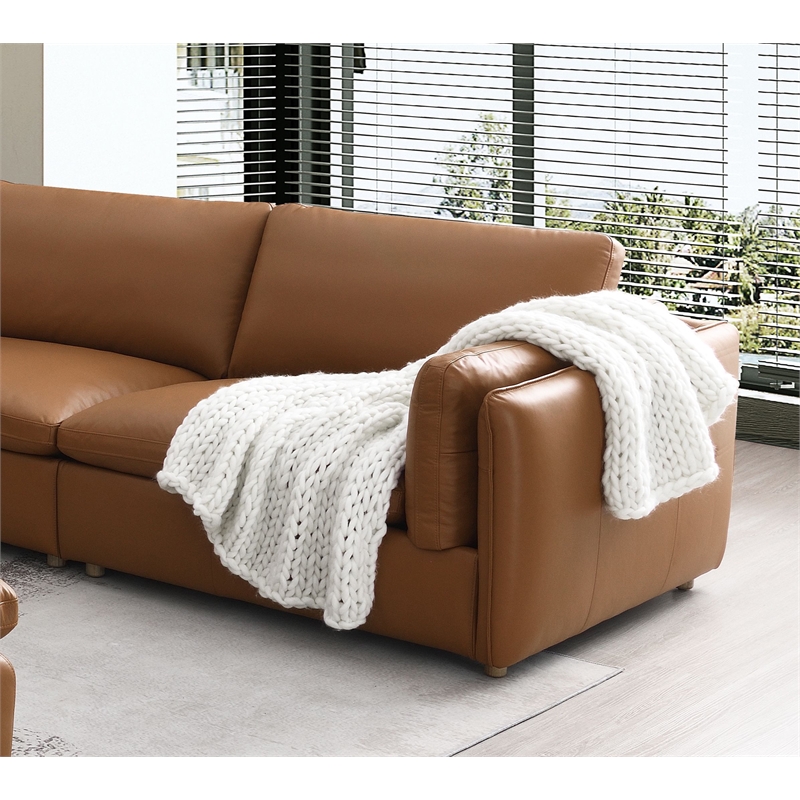 Bowery Hill Modular Right-Facing Arm Chair in Brown Top Grain Leather