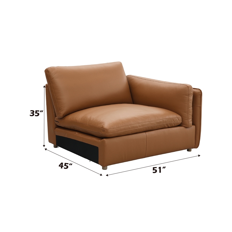 Bowery Hill Modular Right-Facing Arm Chair in Brown Top Grain Leather