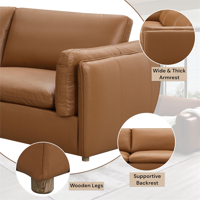 Bowery Hill Modular Right-Facing Arm Chair in Brown Top Grain Leather