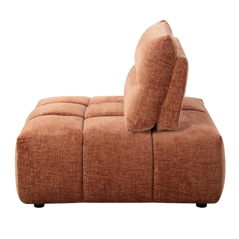 Bowery Hill Modular Armless Chair with Adjustable Back in Coral Red Linen