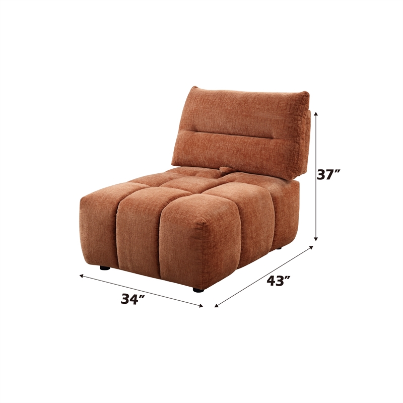 Bowery Hill Modular Armless Chair with Adjustable Back in Coral Red Linen