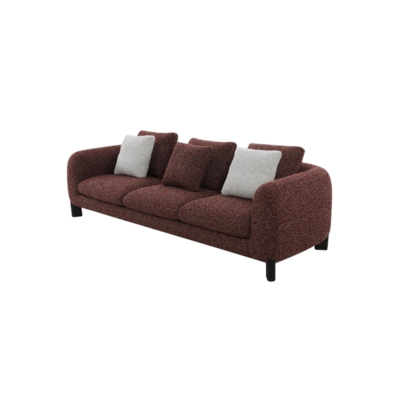 Bowery Hill Upholstered Sofa with 3 Pillows in Maroon Tweed Boucle