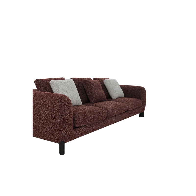 Bowery Hill Upholstered Sofa with 3 Pillows in Maroon Tweed Boucle