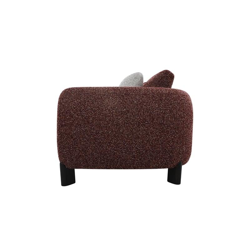 Bowery Hill Upholstered Sofa with 3 Pillows in Maroon Tweed Boucle