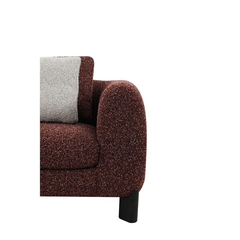 Bowery Hill Upholstered Sofa with 3 Pillows in Maroon Tweed Boucle