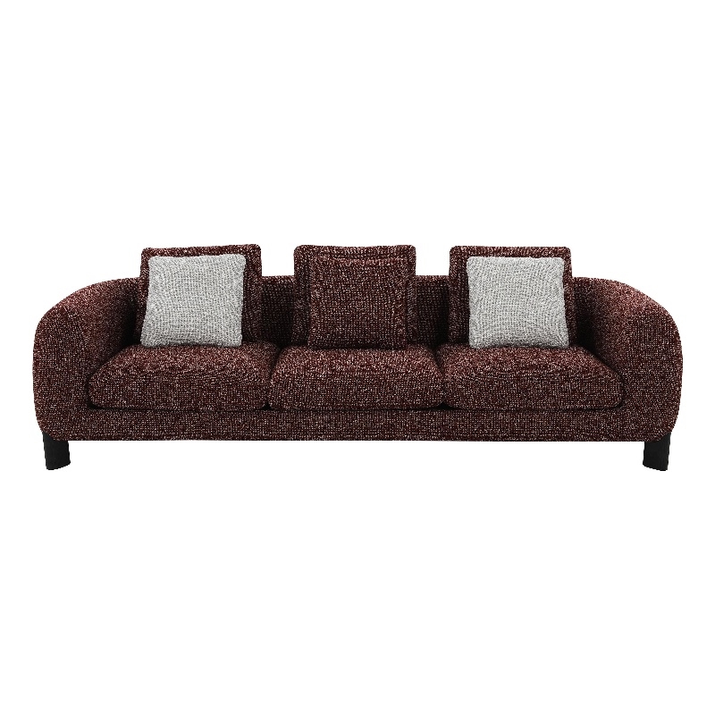 Bowery Hill Upholstered Sofa with 3 Pillows in Maroon Tweed Boucle