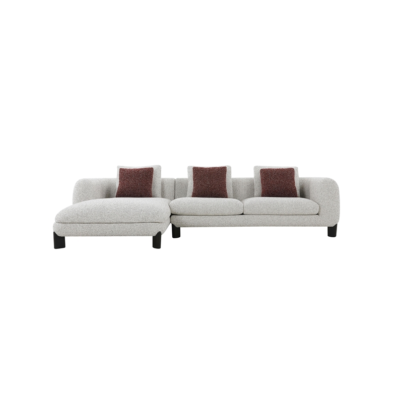 Bowery Hill Sectional Sofa with 3 Pillows in Maroon and Beige Tweed