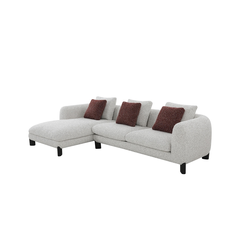 Bowery Hill Sectional Sofa with 3 Pillows in Maroon and Beige Tweed