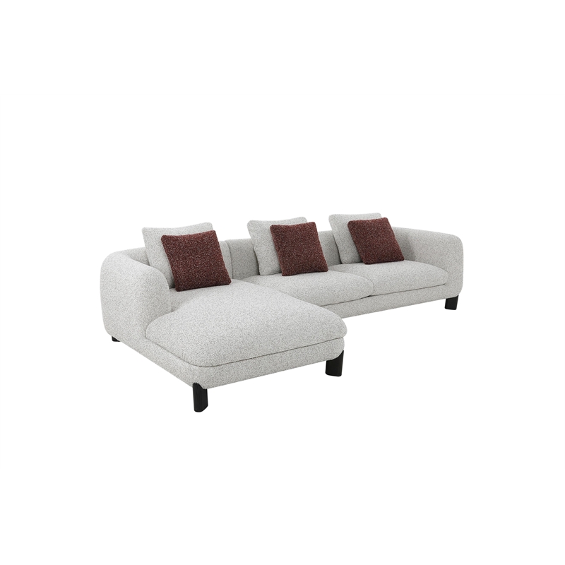 Bowery Hill Sectional Sofa with 3 Pillows in Maroon and Beige Tweed