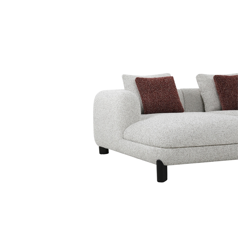 Bowery Hill Sectional Sofa with 3 Pillows in Maroon and Beige Tweed