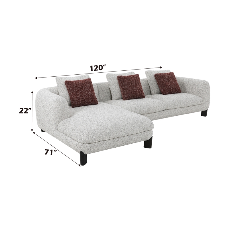Bowery Hill Sectional Sofa with 3 Pillows in Maroon and Beige Tweed
