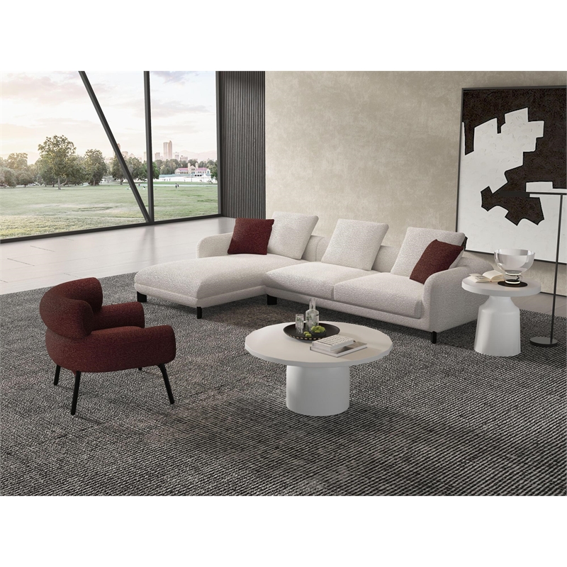Bowery Hill Sectional Sofa with 3 Pillows in Maroon and Beige Tweed