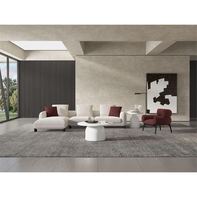 Bowery Hill Sectional Sofa with 3 Pillows in Maroon and Beige Tweed