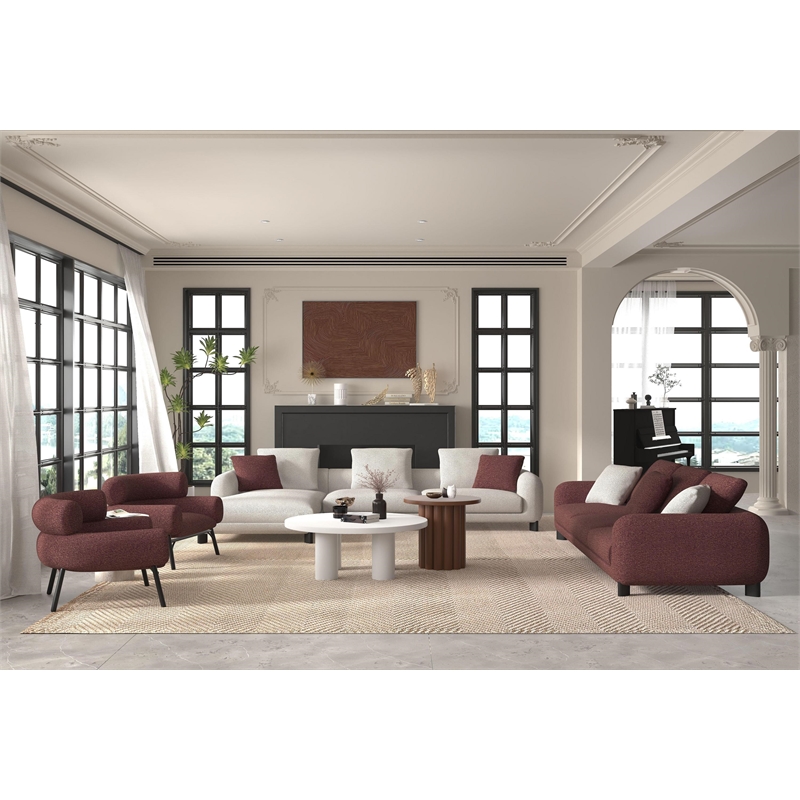 Bowery Hill Sectional Sofa with 3 Pillows in Maroon and Beige Tweed