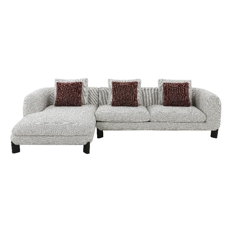 Bowery Hill Sectional Sofa with 3 Pillows in Maroon and Beige Tweed
